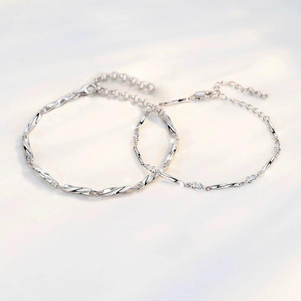 ブレスレット ペア ツイスト 星 月 カップル メンズ レディース シルバー チェーン ユニセックス 記念日 ギフト シンプル おしゃれ おそろい 友達同士
