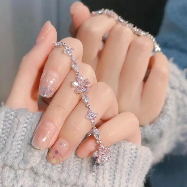 ブレスレット 桜 レディース チェリーブロッサム  フラワー ピンク シルバー チェーン 華奢 きらきら 可愛い 上品 ギフト プレゼント