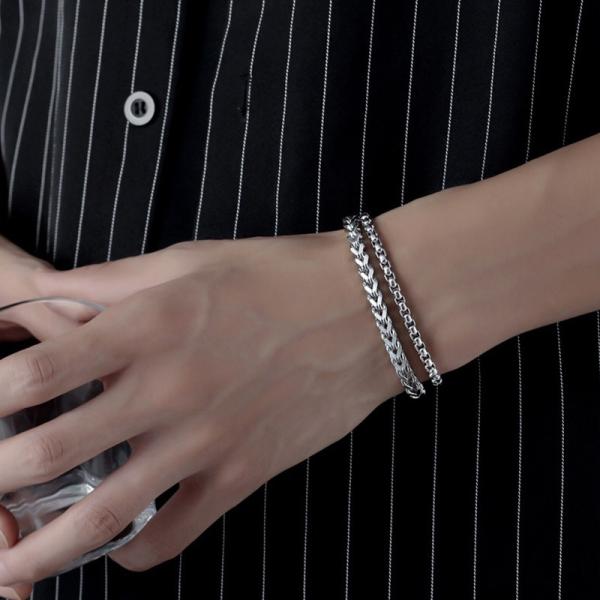 ブレスレット ダブルチェーン メンズ レディース メンズブレスレット レディースブレスレット 太め 重厚感 ユニセックス カジュアル ストリート ペア