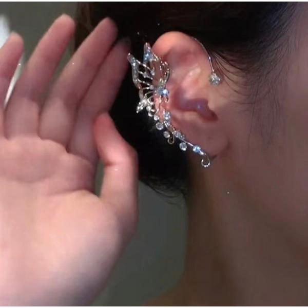 イヤーカフ イヤーフック レディース 蝶 バタフライ ロングイヤーカフ イヤーアクセサリー ラインストーン 揺れる 韓国風 右耳 左耳