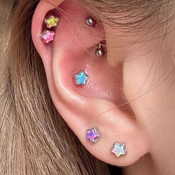 スターピアス 軟骨ピアス 星 オーロラ 小さめ ボディピアス かわいい カラフル レディース 韓国 両耳用 まとめセット ６個入り