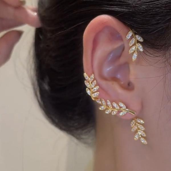 ピアス イヤーフック レディース リーフ ロング イヤカフ イヤーカフス 葉っぱ ボタニカル キラキラ ゴールド シルバー 上品 華やか 可愛い アクセサリー