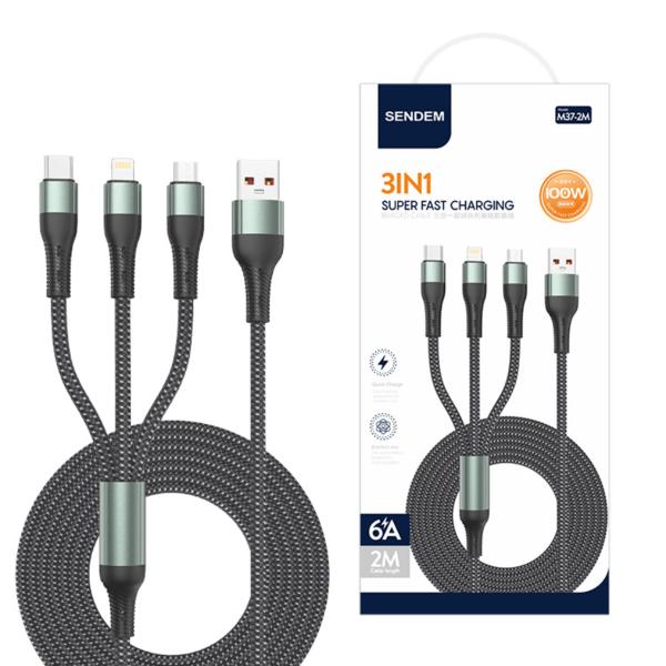 急速6A 3股 Type-C 充電ケーブル スマホケーブル 2m typec 新型iphone USB A→Type-C 充電ケーブル 3in1 送料無料 iphone ケーブル 充電器 Microケーブル