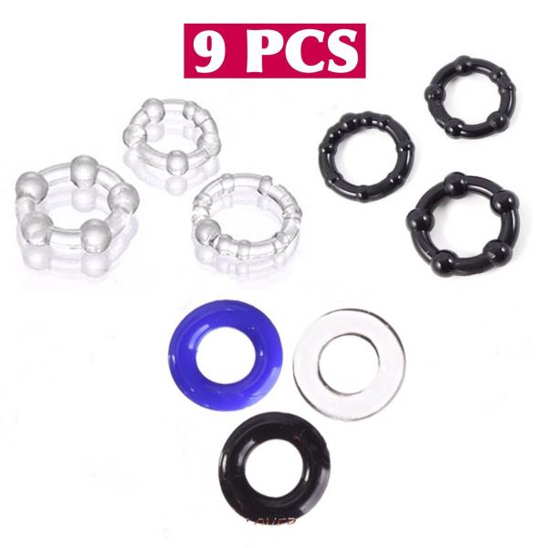 ○材質　ソフトシリコン○サイズ　フリーサイズ○内径　約1.7〜2.3cm形状様々なコックリングのお得な９個セットです。体型を選ばず、使い方もいろいろ。お悩み改善にお役立て下さい！※商品は外から見えないよう梱包してお届けします。(万一封を開け...