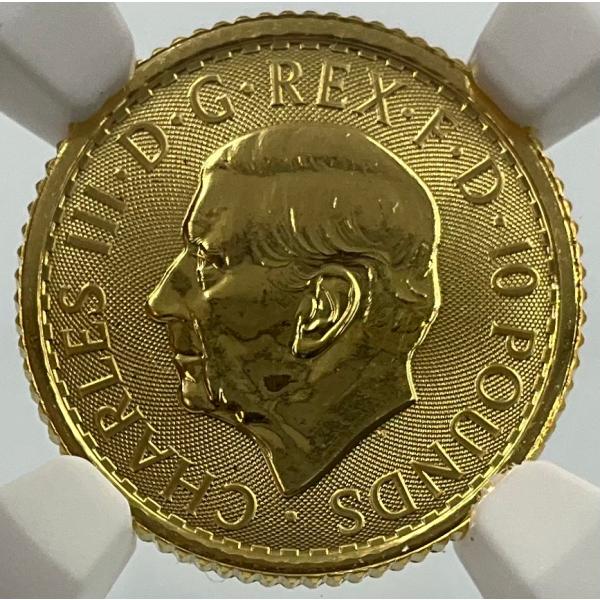 2023年 イギリス ブリタニア ロイヤルミント 1/10oz 10ポンド 金貨 チャールズ３世 K24 NGC社鑑定 MS70