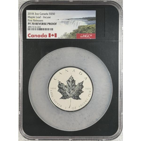 2018年 カナダ メイプルリーフ 3oz 50ドル 銀貨 エリザベス2世 NGC社