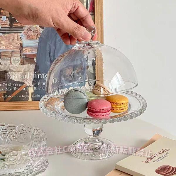 ガラスケーキドーム 脚付き皿 製菓 ガラスコンポート 蓋つき ガラス