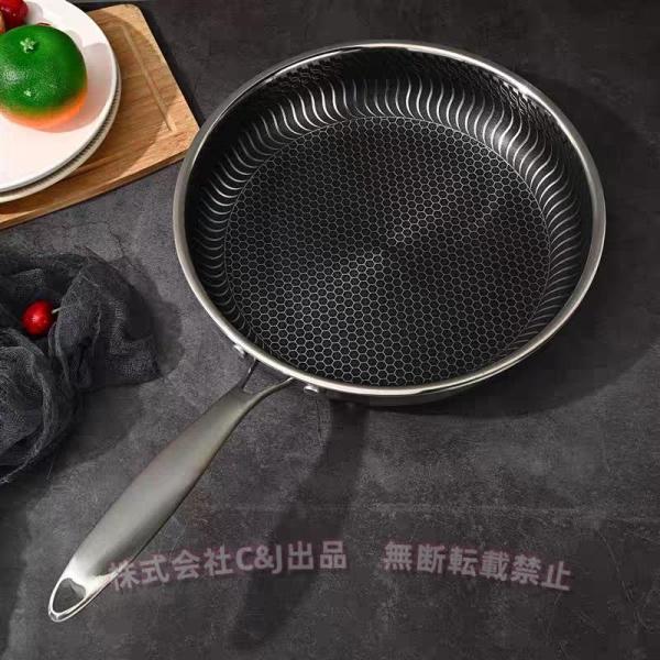 注：手作業による計測のため、商品のサイズには約1〜2cmの誤差が生じることがあります。あらかじめご了承ください。焦げ付き防止304ステンレス鋼フライパン/両面ハニカムステーキポット/油煙なし鍋/ステンレス鋼調理器具