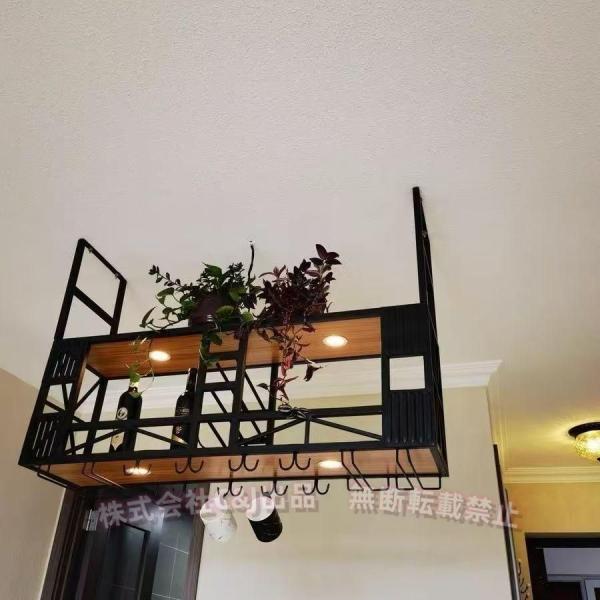 木製および金属製のハンホンの棚：木材と金属製のブラケットで作られた手作りの壁棚、平らな静かな仕上げ、キャリーベーター、壁棚/ワインラック長い耐用年数。材質：か焼鉄、高温ベーキング、錆びない、耐久性、清掃が簡単、ワインガラス棚天井の装飾棚の長...