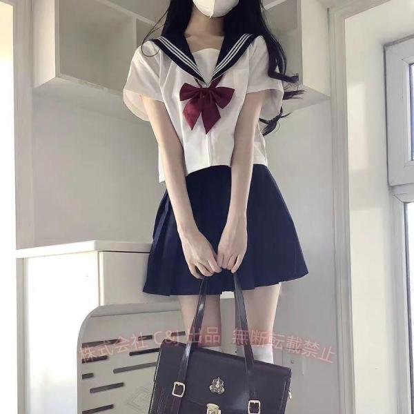 セーラー服 半袖 長袖 ブラウス プリーツスカート 丈長め 膝丈 正統派 女子制服 C&J 単品 セットアップ 女子高校生 JK制服 蝶ネクタイ付き 本格制服 紺