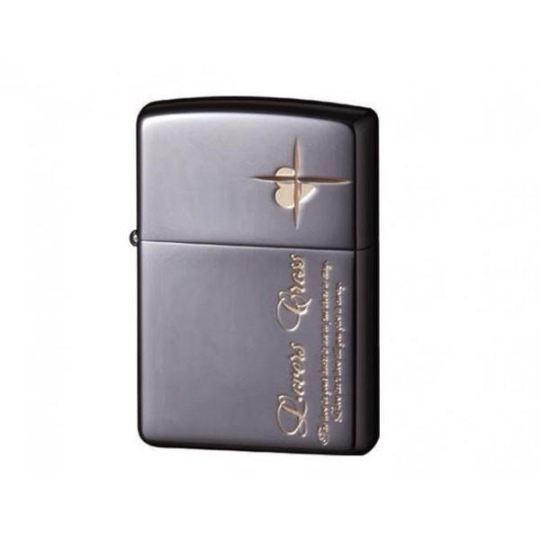 Zippoライター ラバーズ クロス メッセージside ブラック 金ミラー ハート モチーフ シンプル メーカー再生品 たばこ おしゃれ 着火 スチール