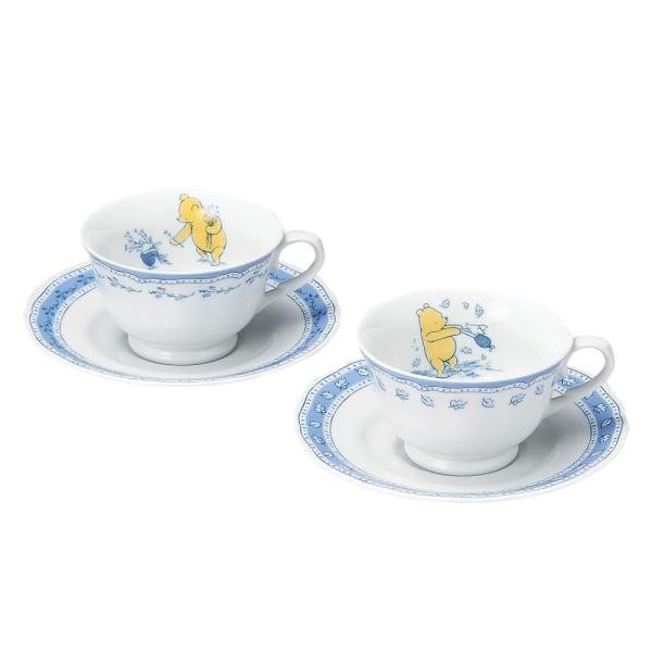 三郷陶器 ディズニー くまのプーさん ブリティッシュ ブルー ペアカップ ソーサー 3525 03 セット