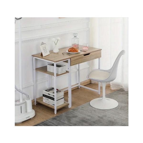 人気 自然なPCデスクが2つのユニットに分かれた木製のミシンテーブルで、引き出し付きの収納ラック、勉強机！【カラー】ナチュラル/ホワイト、ブラウン【サイズ】デスク：約70×50×75cm ラック：約30×50×75cm【材質】木、金属【組立...