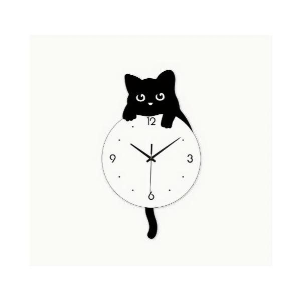 黒猫 壁掛け時計 ウォールクロック クロネコ ねこ 壁掛時計 静音 おしゃれ 掛け時計 北欧風 キャット おしゃれ かわいい aio オフィス インテリア時計 ギフト