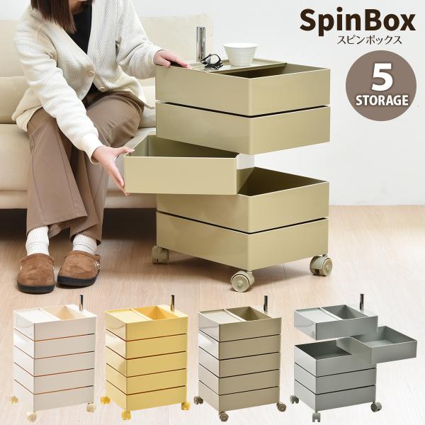 くるっと回してサッと取り出せる！映える収納ワゴンSpinBox（スピンボックス）キャスター付きで360度くるっとスライドする引き出しが特徴的なおしゃれで便利な収納ワゴン。スムーズな引き出し で、欲しいアイテムがすぐに取り出せる。上部のトレー...
