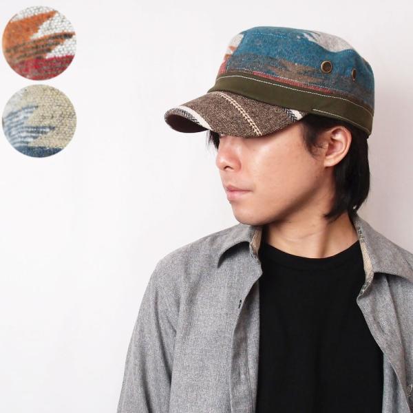 帽子 キャップ メンズ レディース オルテガ柄 ウールレイルワークキャップ フリーサイズ