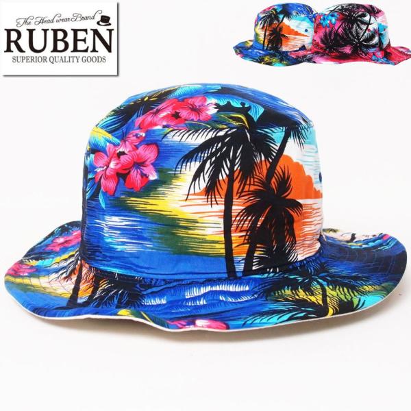 帽子 ハット メンズ レディース RUBEN ルーベン リゾート柄 リバーシブルバケットハット RK077