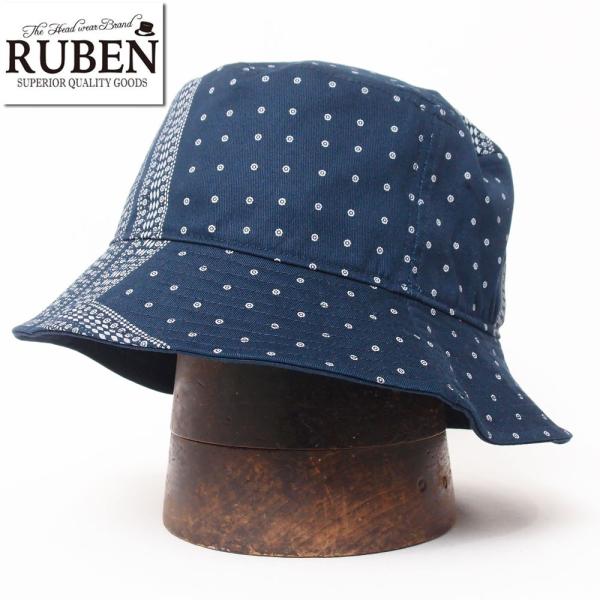 帽子 ハット メンズ レディース RUBEN ルーベン バンダナ柄 バケットハット ネイビー RUS2176