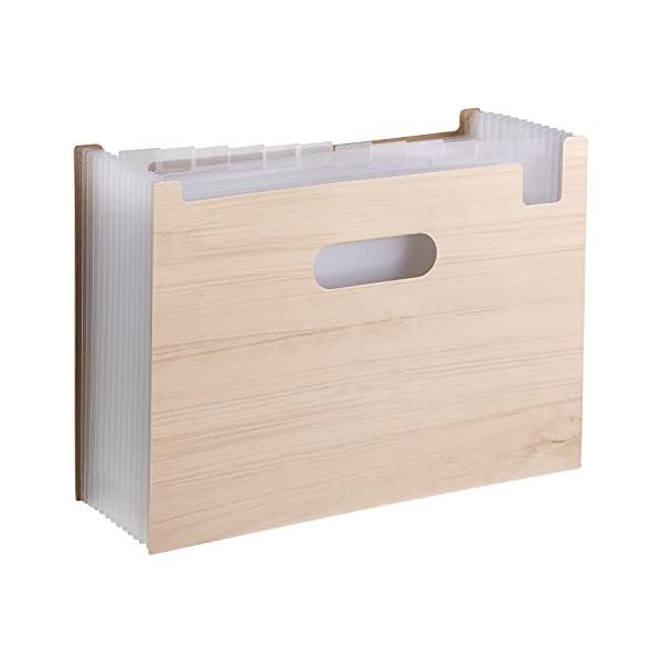 他サイト： セキセイ ドキュメントスタンド A4 ヨコ WOODS STYLE 12仕切り13ポケット ナチュラルブラウン WDS-8700-54の商品画像