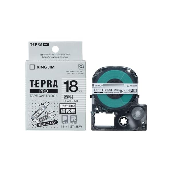 他サイト： キングジム 純正 テプラPROテープカートリッジ 強粘着 18mm 透明ラベル/黒文字 長さ8m ST18KWの商品画像
