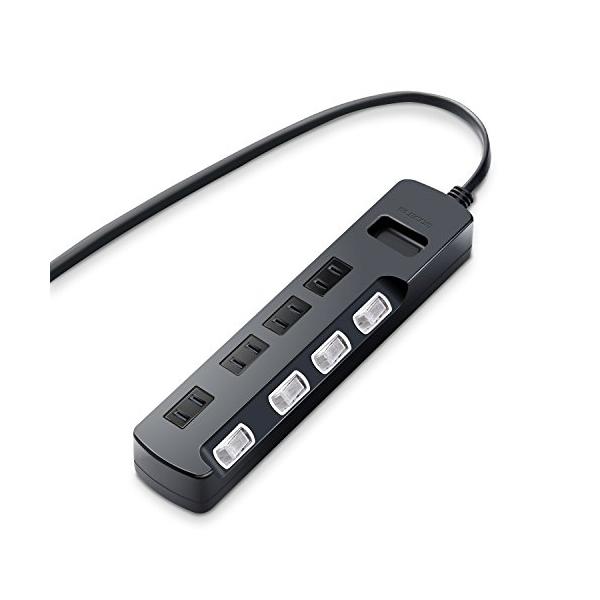 エレコム 電源タップ 雷ガード 個別スイッチ ほこりシャッター付 スイングプラグ 4個口 2.5m ブラック AVT-K6A-2425BK