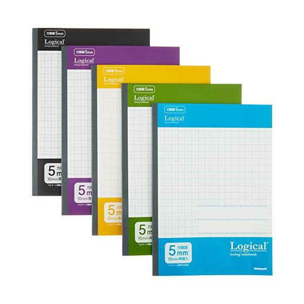 他サイト： ナカバヤシ スイングロジカル 抗菌表紙ノート セミB5/方眼5mm罫/30枚 カジュアルカラー 5冊パック HB5-H511-5Pの商品画像