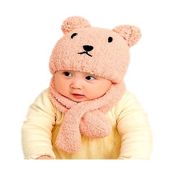 ベビーニット帽子 マフラー 2点セット くま 赤ちゃん 新生児 冬 耳付き 防寒対策 0〜2歳 フリーサイズ