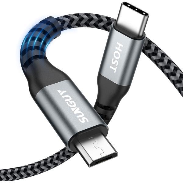 SUNGUY Type C Micro USB ケーブル 0.3M (USB C to micro)  タイプC マイクロ タイプB 30cm 充電ケーブル USB2.0 データ転送 Androidスマホ グレー