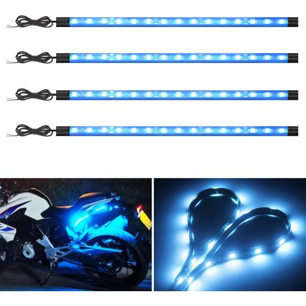 車内用 LEDテープライト フットランプ バイク 両面テープ 足下照明 車内装飾用 テールランプ 15SMD 30CM 12V車用 防水 高輝度 切断可 4本 アイスブルー