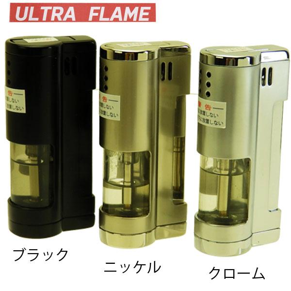 【商品説明】・ウルトラフレームターボライターは、便利なワンアクション着火が魅力のガス注入式ターボジェットライターです。・側面のレバーを押すだけで簡単に着火できるので、シガーやお線香にも楽々火をつけられます。・ガス残量が一目で分かる透明ボディ...