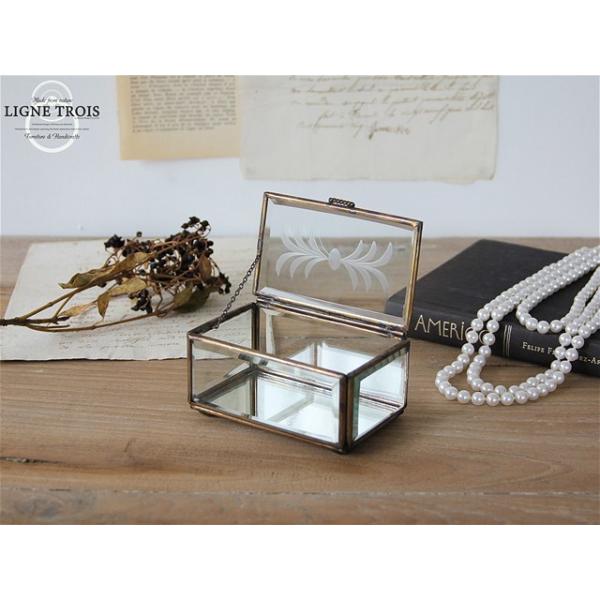 ジュエリーボックス中 アクセサリーケース 収納 小物入れ エッチングガラス 真鍮 アンティーク ゴールド ガラス工房