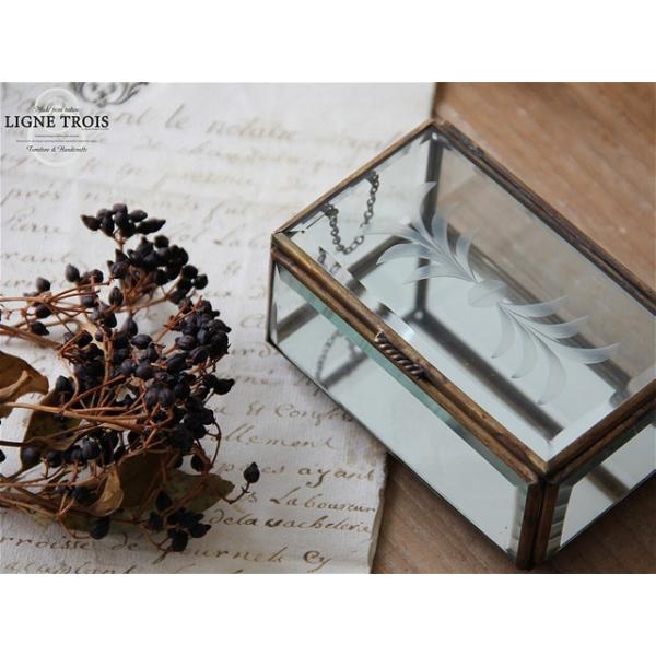 ジュエリーボックス中 アクセサリーケース 収納 小物入れ エッチングガラス 真鍮 アンティーク ゴールド ガラス工房