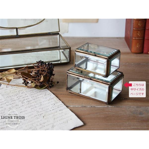 ジュエリーボックス中 アクセサリーケース 収納 小物入れ エッチングガラス 真鍮 アンティーク ゴールド ガラス工房