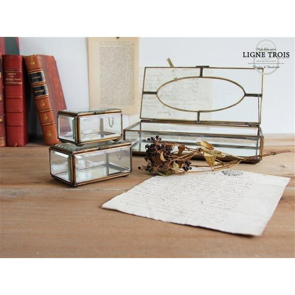 ジュエリーボックス中 アクセサリーケース 収納 小物入れ エッチングガラス 真鍮 アンティーク ゴールド ガラス工房