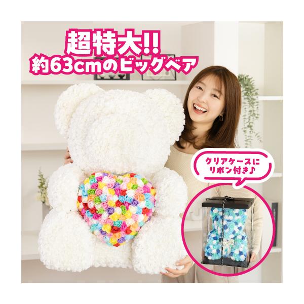 誕生日カード 母の日カード選択可 2026 プレゼント ビッグベア 約63cm クリアボックス付 ぬいぐるみ ギフト 造花 バラ 薔薇 テディベア フラワーベア カワタキ