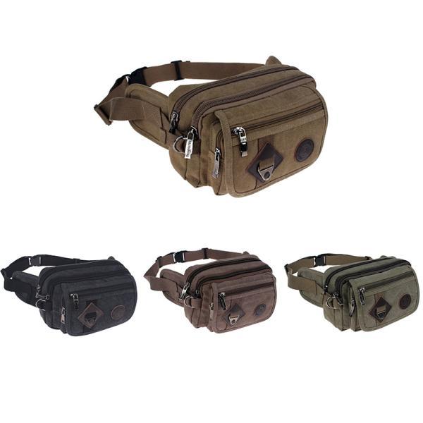 ウエスト ヒップバッグ メンズ バッグ 鞄 ポケット多数 チャック スマホポーチ ミリタリーバッグ キャンバス 多機能的 釣り 自転車