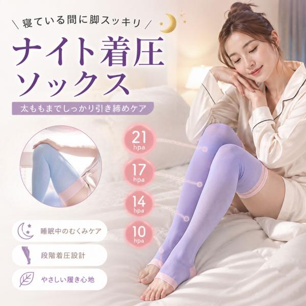 着圧ソックス 夜用 ナイトソックス 寝るとき 寝る時 寝ながら おやすみ レディース 妊婦 ハイソックス 足のむくみ 浮腫み 産後 妊婦 マタニティ 加圧ソックス