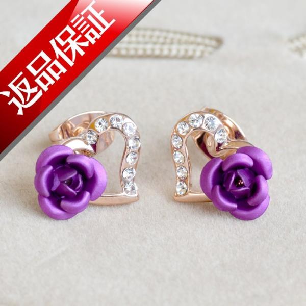 ピアス レディース ハート 18k スワロフスキー k18 18金GP ローズ バラ 薔薇