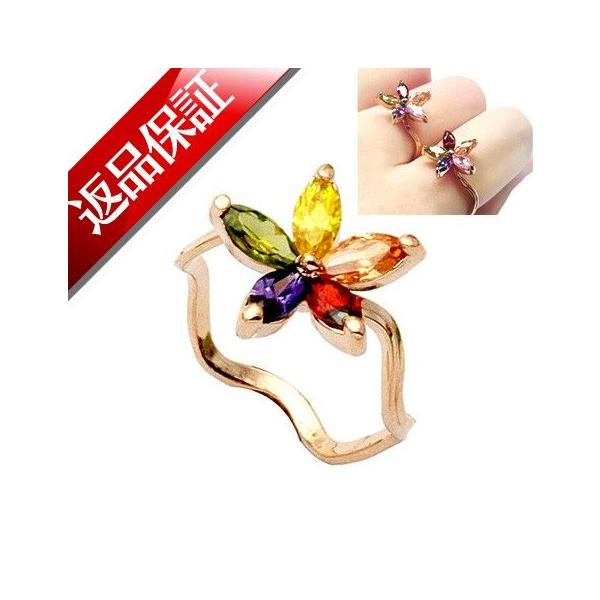 リング 指輪 お花 水晶 天然石 k18 18金GF 18k 花 フラワー スワロフスキー メール便 送料無料 モモダイヤ
