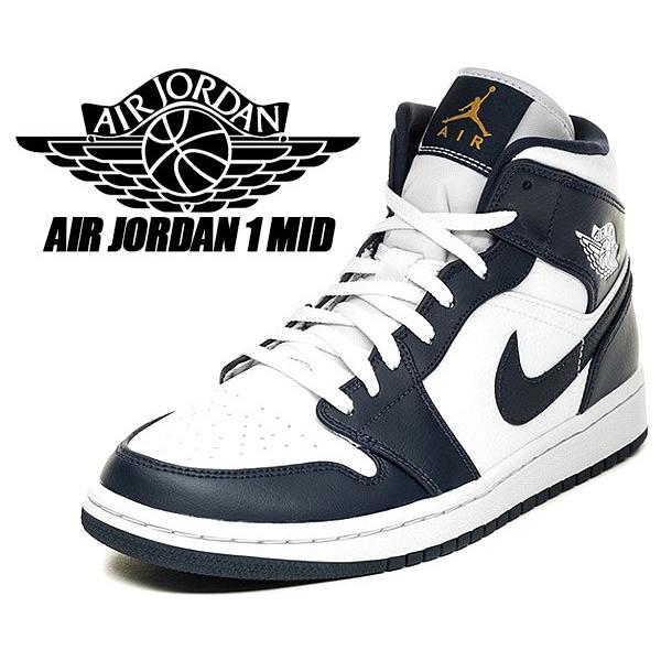 NIKE AIR JORDAN 1 MID white/metallic gold-obsidian 554724-174