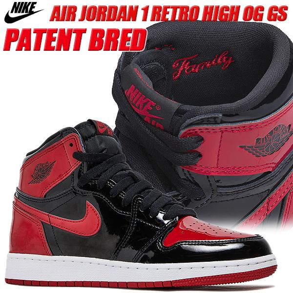 NIKE AIR JORDAN 1 RETRO HI OG GS PATENT BRED black/varsity red