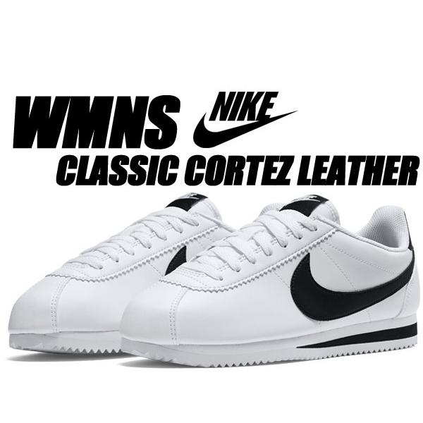 ナイキシューズ NIKE WMNS CLASSIC CORTEZ LEATHER wht/black-white <br> ナイキ