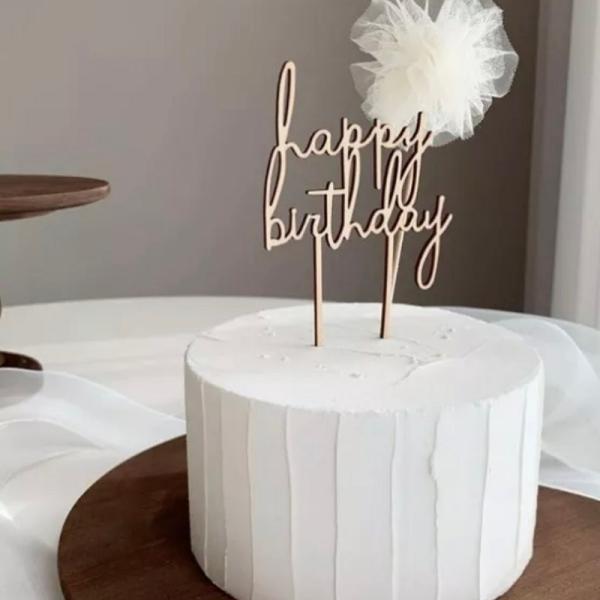 木製 ケーキトッパー 筆記体 スクリプト Happy Birthday 誕生日 バースデー 飾り ナチュラル デコレーション ケーキ 飾り
