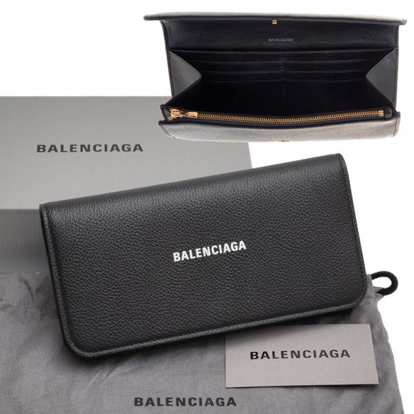 バレンシアガ フラップ長財布 センターロゴプリント 二つ折り長財布