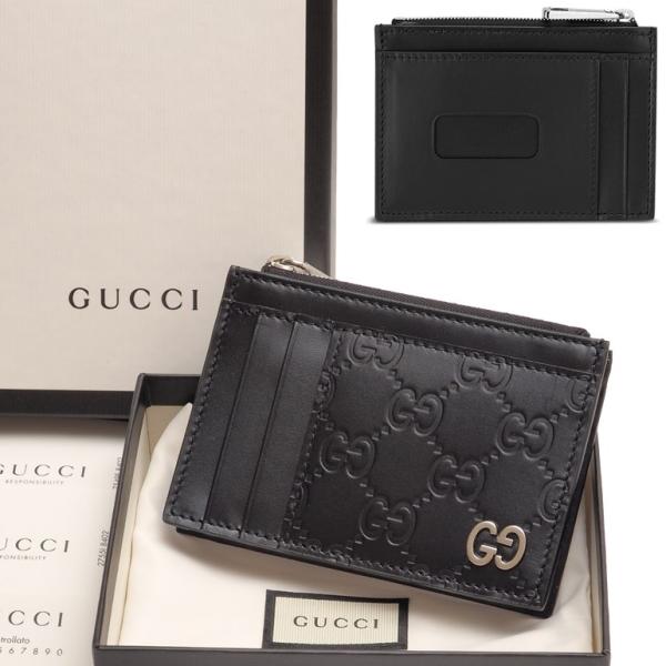 グッチ シグネチャー レザー カードケース GGメタルロゴ マルチ