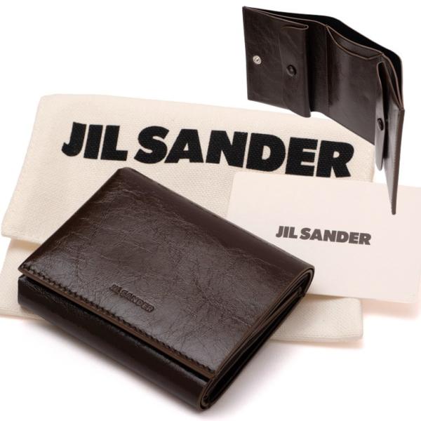 ジルサンダー オリガミウォレット 三つ折り財布 エンボスロゴ コンパクトレザーウォレット ダークブラウン JSMU840112 MUS69099N  207 JIL SANDER