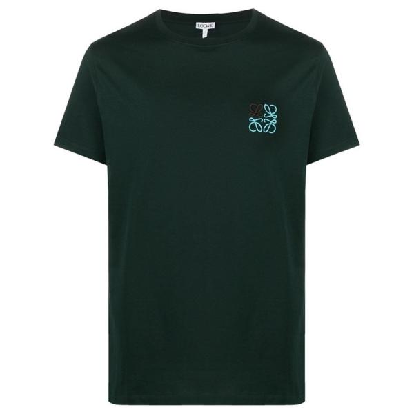 ロエベ アナグラム コットンTシャツ クラシックスリムフィット 半袖シャツ ツートンカラー刺繍 グリーン H526Y22J01 4290 LOEWE