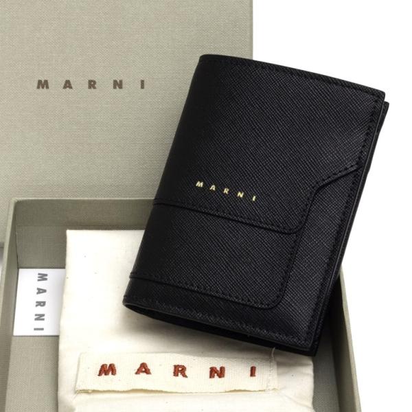 マルニ サフィアーノレザー バイフォールドウォレット スナップ二つ折り財布 コンパクト折財布 ブラック PFMOQ14U07 LV520 Z360N  MARNI