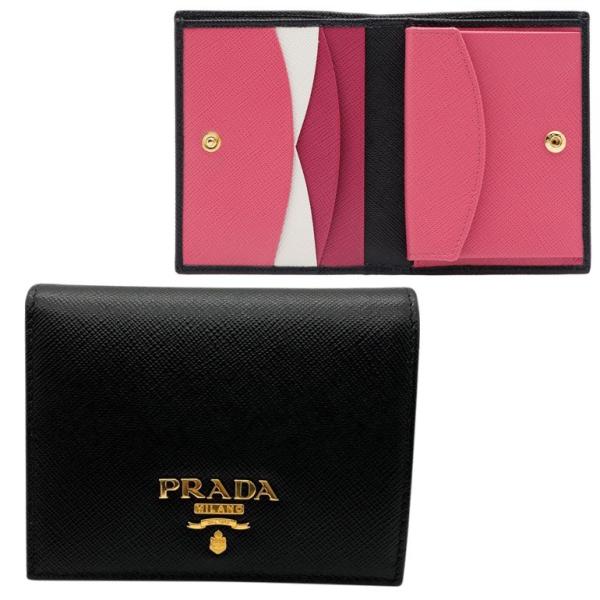 プラダ サフィアーノレザー 二つ折り財布 内側マルチカラー スクエアウォレット 1MV204 ZLP F061H PRADA
