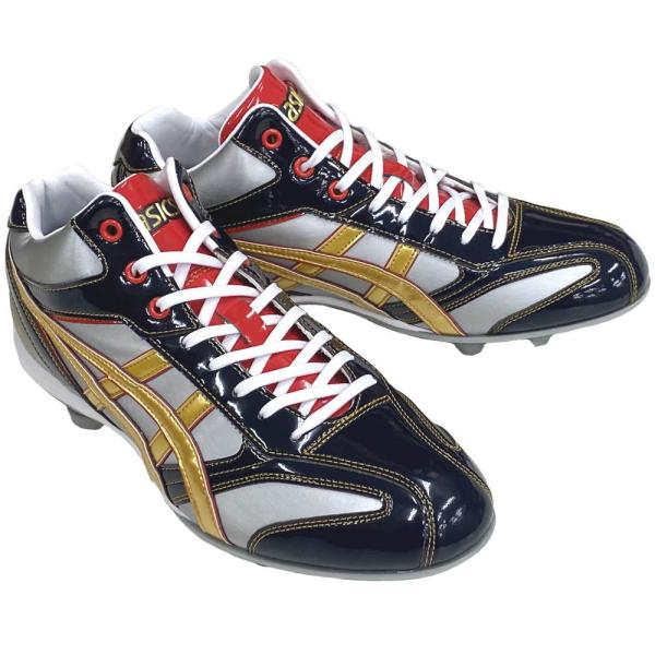 ASICS 【サイズ交換送料無料】ネイビー×ゴールド アシックス 野球